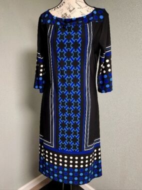 Blue & Black Patterned A-Line Dress